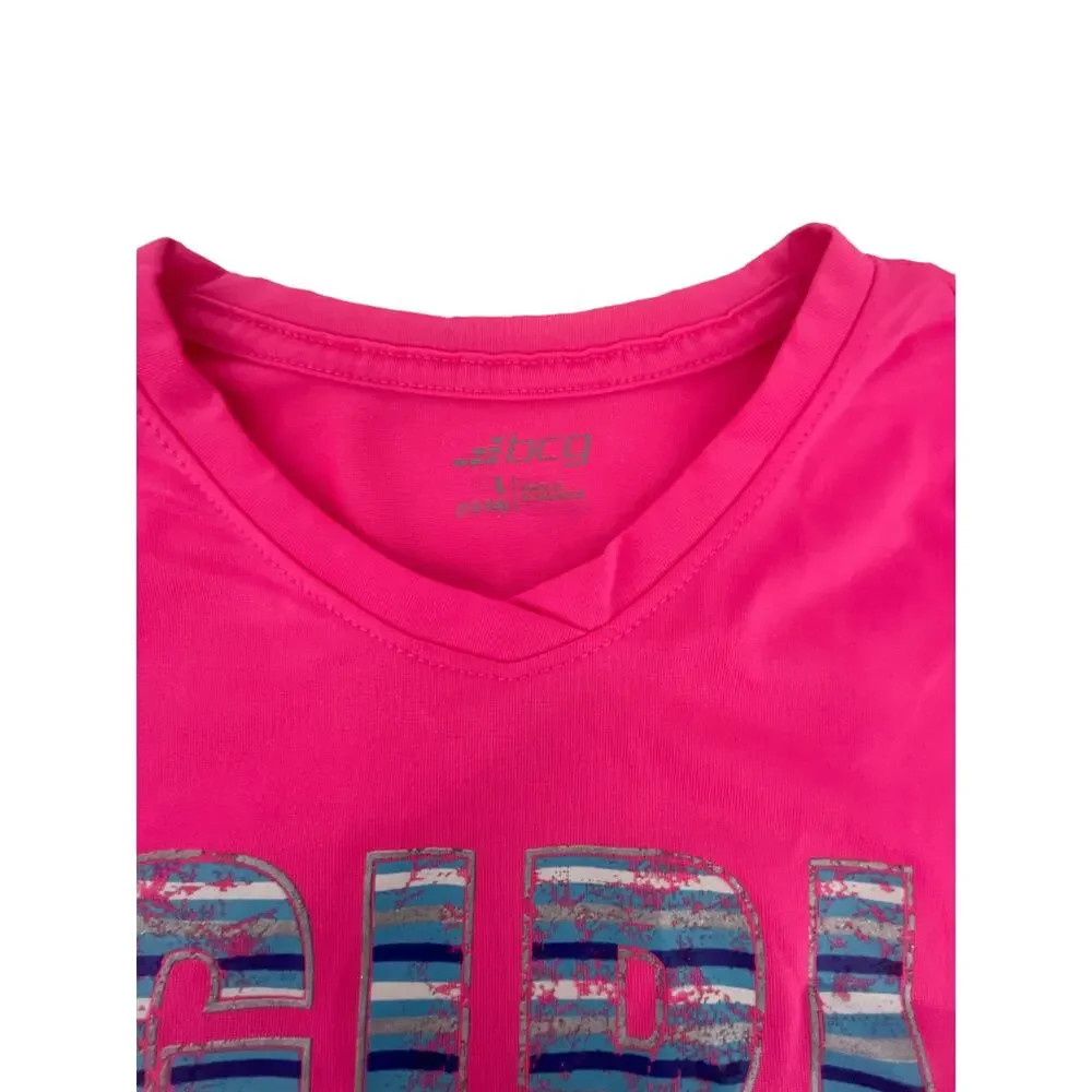 BCG Girls Pink Girl Power Short Sleeve Graphic T-Shirt Youth Size Large 12-14